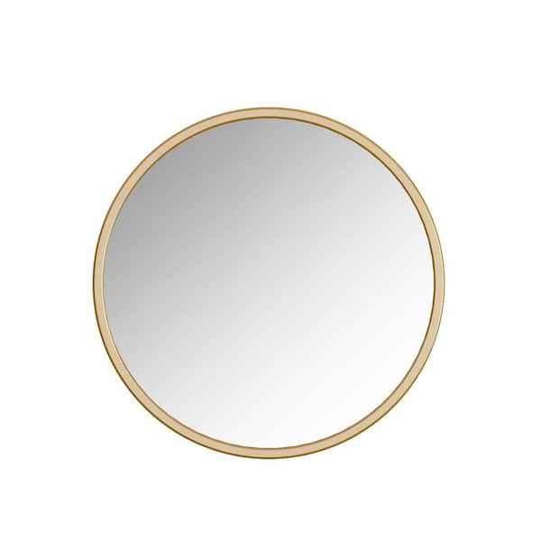A&E Halcyon 32 in. W x 32 in. H Medium Round Metal Framed Wall Bathroom Vanity Mirror in Gold