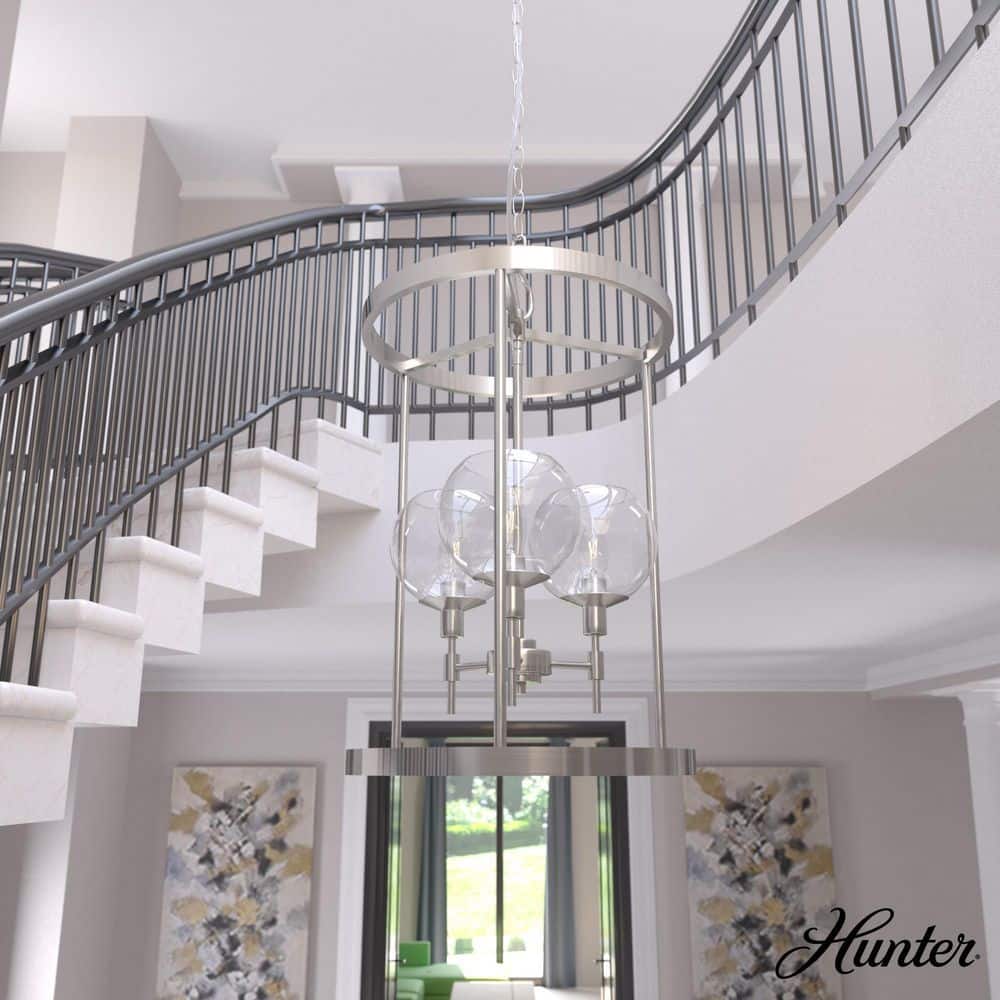 Hunter Xidane 3-Light Brushed Nickel Pendant with Glass Globes