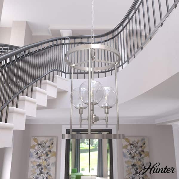 Hunter Xidane 3-Light Brushed Nickel Island Pendant Light with Clear Glass Shades