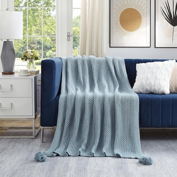 COZY TYME Audra Blue Wool-Like Acrylic 50 in. x 60 in. Throw Blanket