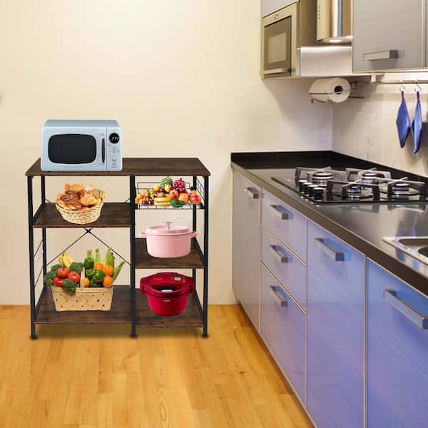 Brown and Black Kitchen Cart with Microwave Oven Stand Storage, Brown & Black