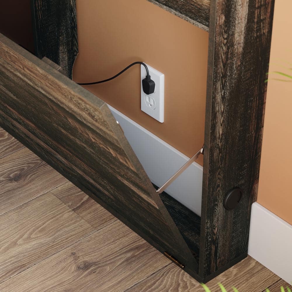 Carbon Oak 84" Entertainment Wall with Cabinet and Mount