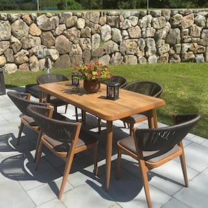 7-Piece Aluminum Wicker Dining Table and Chairs Patio Outdoor Dining Set Teak Patio Furniture Set with Cushions, Brown