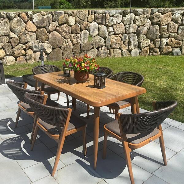 PURPLE LEAF 7-Piece Aluminum Wicker Dining Table and Chairs Patio Outdoor Dining Set Teak Patio Furniture Set with Cushions, Brown