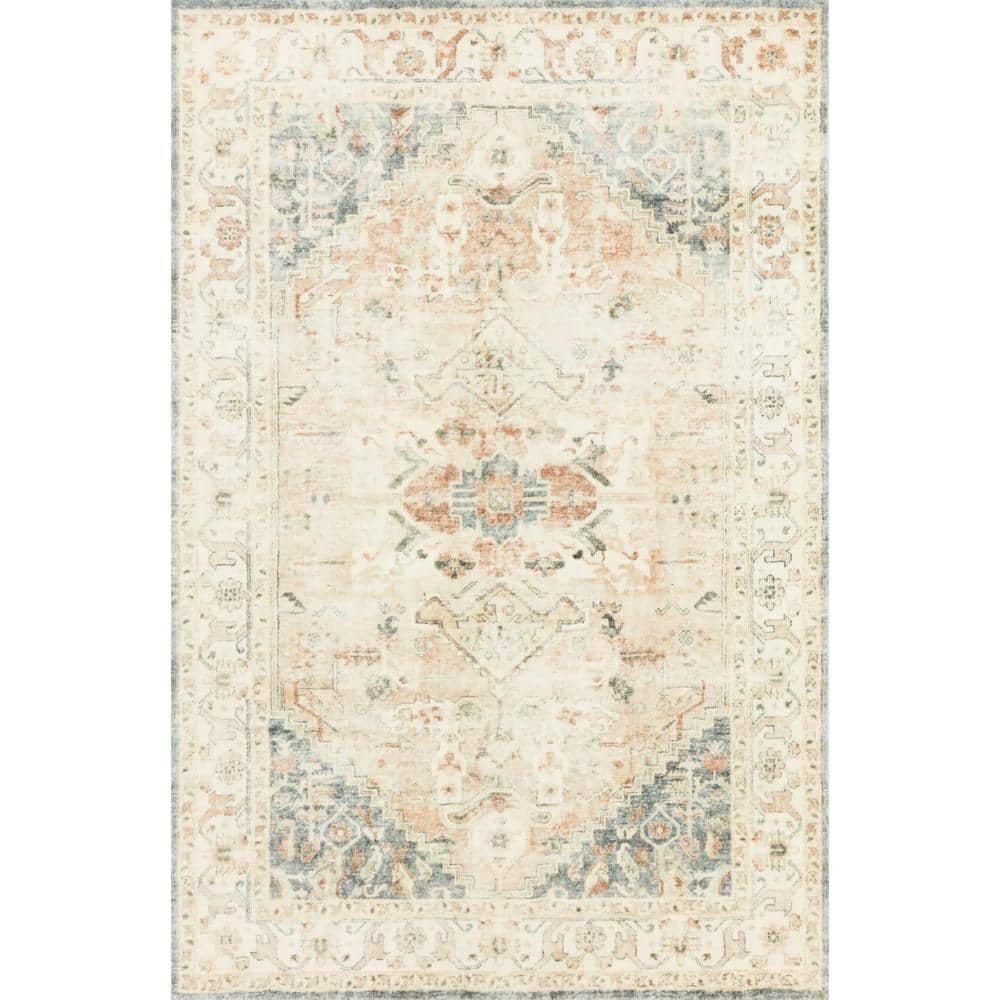 Ivory and Clay Rectangular Stain-Resistant Synthetic Area Rug