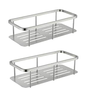 Wall Mounted Bathroom Organizer Basket Stainless Steel Shower Caddy Shelf Basket in Brushed Nickel-2 Pack