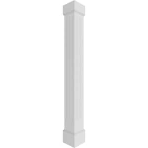 11-5/8 in. x 10 ft. Premium Square Non-Tapered Fluted PVC Column Wrap Kit Mission Capital and Base