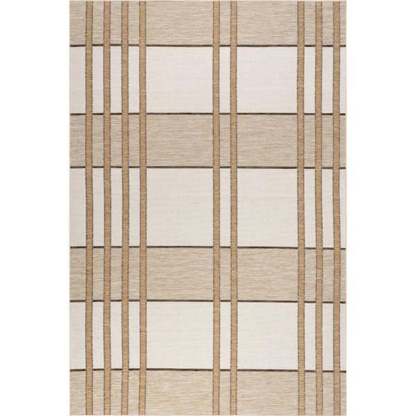 Damsel Plaid Indoor/Outdoor Area Rug Beige 94 ft. x 120 ft. Area Rug