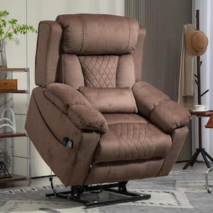 Coffee Dual OKIN Motor Chenille Power Lift Recliner with Armrest Storage, Massage and Heating