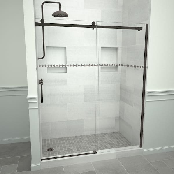 Tile Redi Redi Slide 5300 47 in. W x 76 in. H Semi-Frameless Sliding Shower Door in Oil Rubbed Bronze with Handle