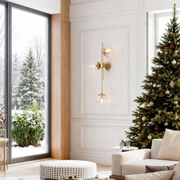 Gold Wall Sconce With Clear Glass Shades - 3-Light Modern Vanity Light For Bathroom & Bedroom