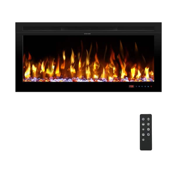 Delandgrand 36 in. Electric Fireplace Insert with 4 Pure & 3 Blended Flames, 5-Speeds, Wall/Recessed, Remote, Crystal & Log Effects