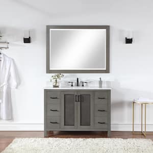 Ivy 48 in. W x 36 in. H Rectangular Wood Framed Wall Bathroom Vanity Mirror in Gray Pine