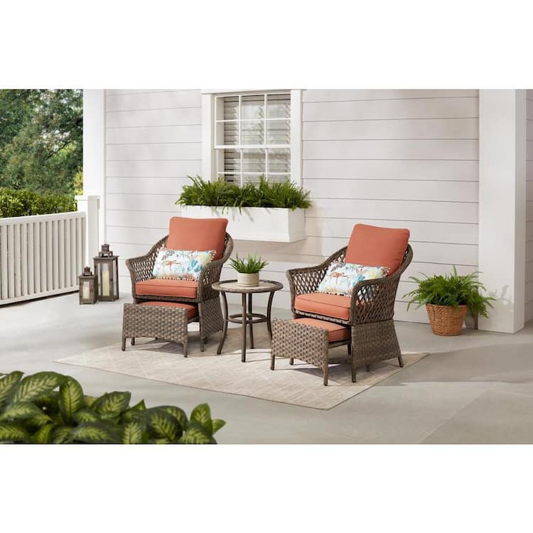 Hampton Bay Valley Spring 5-Piece Wicker Patio Conversation Set with Sienna Cushions