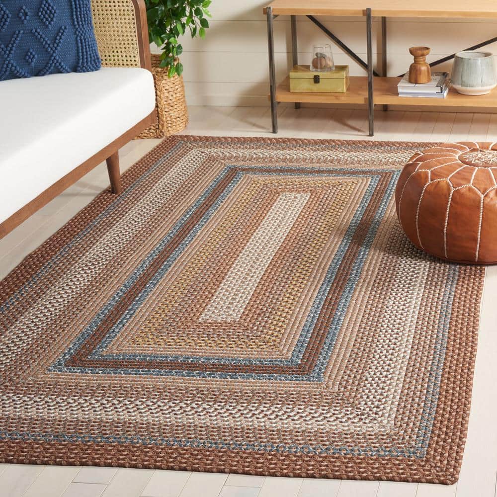 Ivory and Brown Braided Reversible Synthetic Area Rug