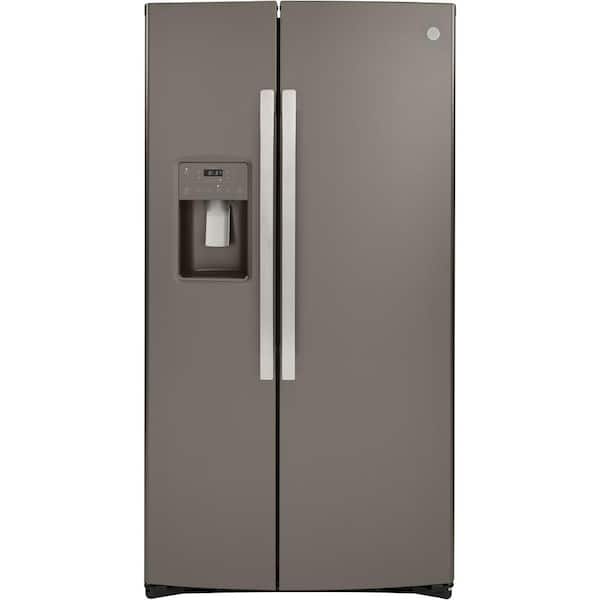 Ge 21 8 Cu Ft Side By Side Refrigerator In Slate Counter Depth And Fingerprint Resistant Gzs22imnes The Home Depot