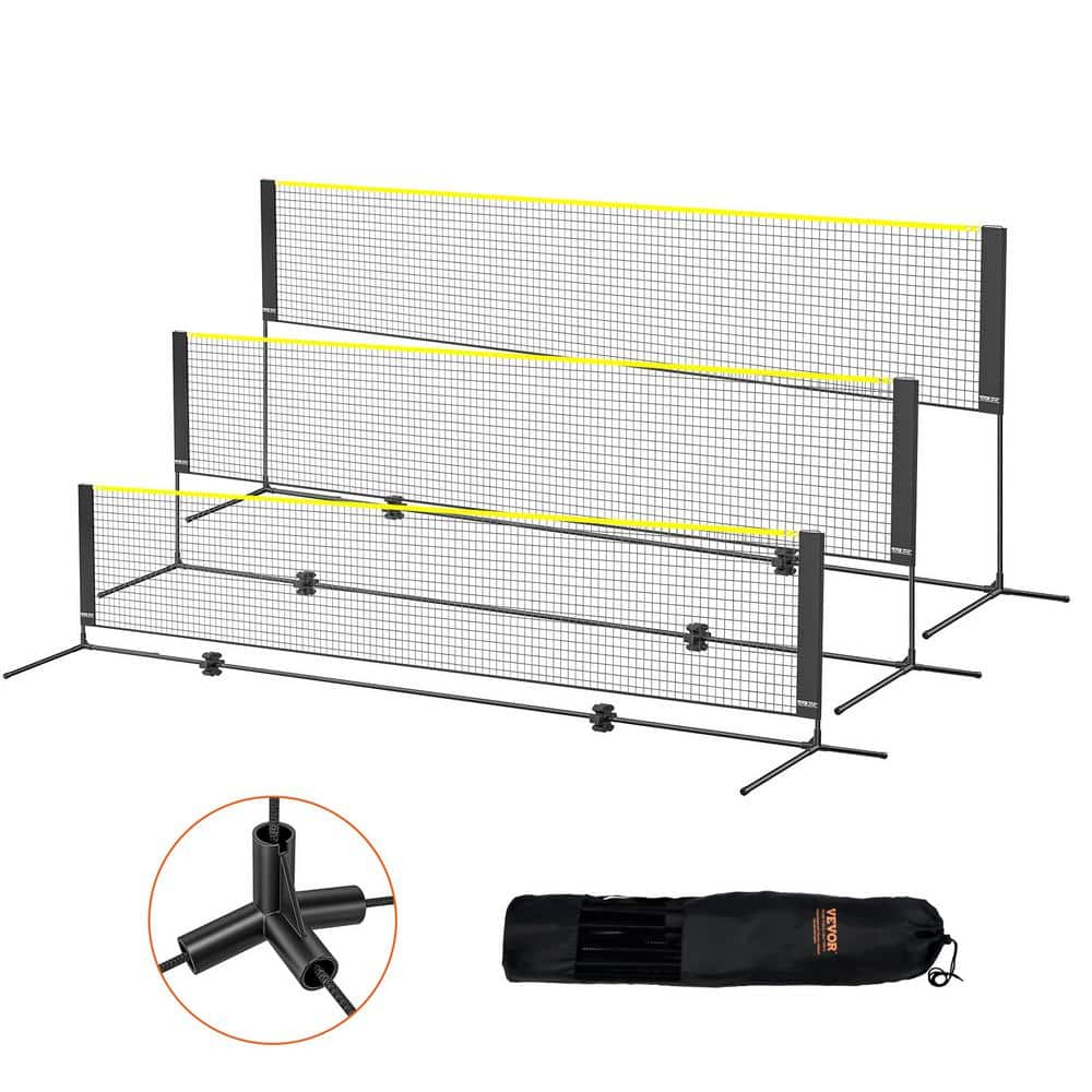 VEVOR Badminton Net Height Adjustable Volleyball Net 14 ft. W Foldable Pickleball Net Portable Easy Setup Tennis Net Set