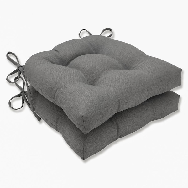 Pillow Perfect Solid 16 in. x 15.5 in. Outdoor Dining Chair Cushion in Grey (Set of 2)