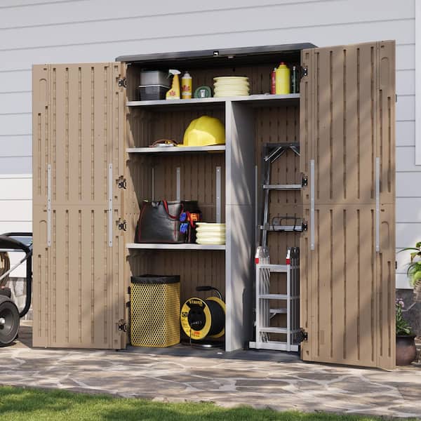 Vertical Storage 4.4 ft. W x 2.5 ft. D Resin Shed with Metal Shelving Kit, Thickened Plate Plastic Storage (11 sq. ft. )