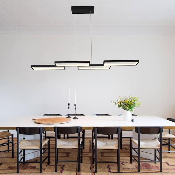4 Light Dimmable Integrated LED Sand Black Geometric Chandelier Modern LED Square Ceiling Light Rectangular Pendant