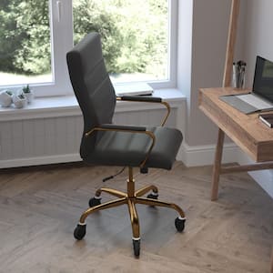 Black LeatherSoft/Gold Frame Leather/Faux Leather Office/Desk Chair Table Top Only