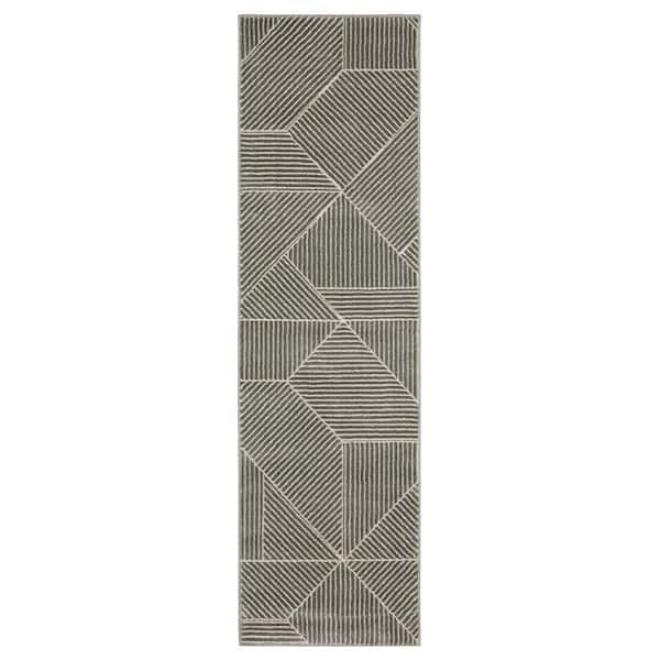 Rayder Gray/Ivory 2 ft. x 8 ft. Geometric Lines Polypropylene/Polyester Indoor Runner Area Rug