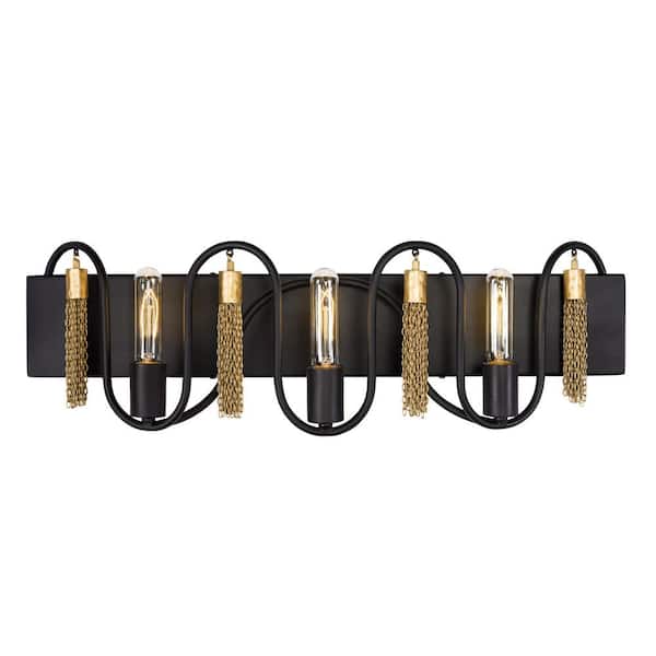 Varaluz Darden 28 in. 3-Light Black, Gold Vanity Light