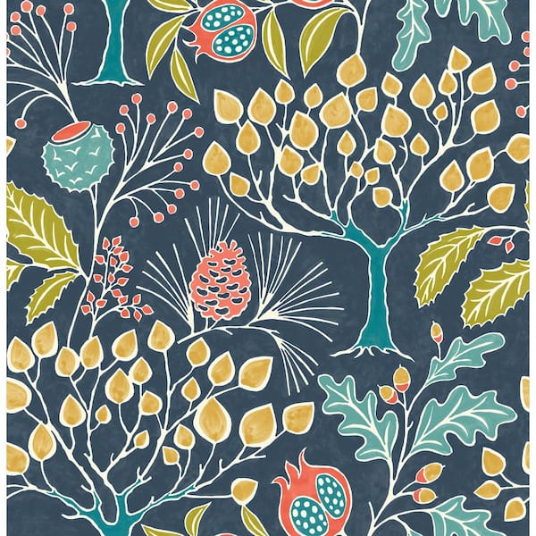 NuWallpaper Groovy Garden Navy Multi-Color Wallpaper Sample