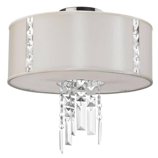 Radionic Hi Tech Rita 2-Light Pearl Semi-Flush Mount with Silk Glow Pearl Drum Shade and Crystal Accents
