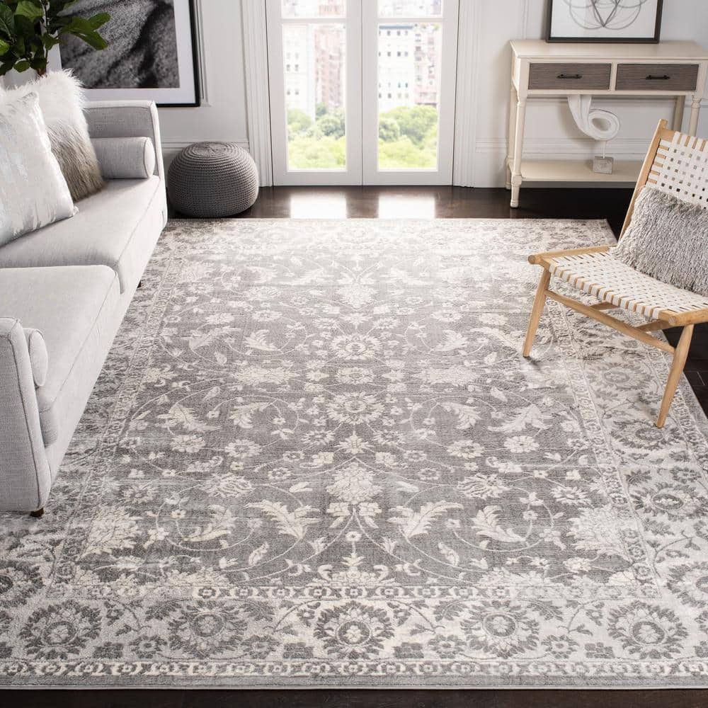 Gray and Cream 12' x 18' Stain-Resistant Synthetic Area Rug