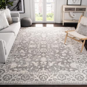 Brentwood Cream/Gray 12 ft. x 18 ft. Floral Border Area Rug