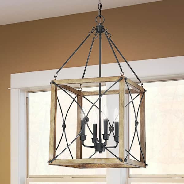 Cordelia Lighting Alden 60-Watt 4-Light Vintage Black Traditional Pendant Light with Open Cage Design and No Bulbs Included