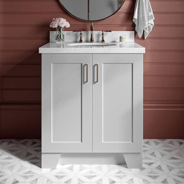 ARIEL Taylor 30 in. W x 22 in. D x 36 in. H Freestanding Bath Vanity in Grey with Carrara White Marble Top