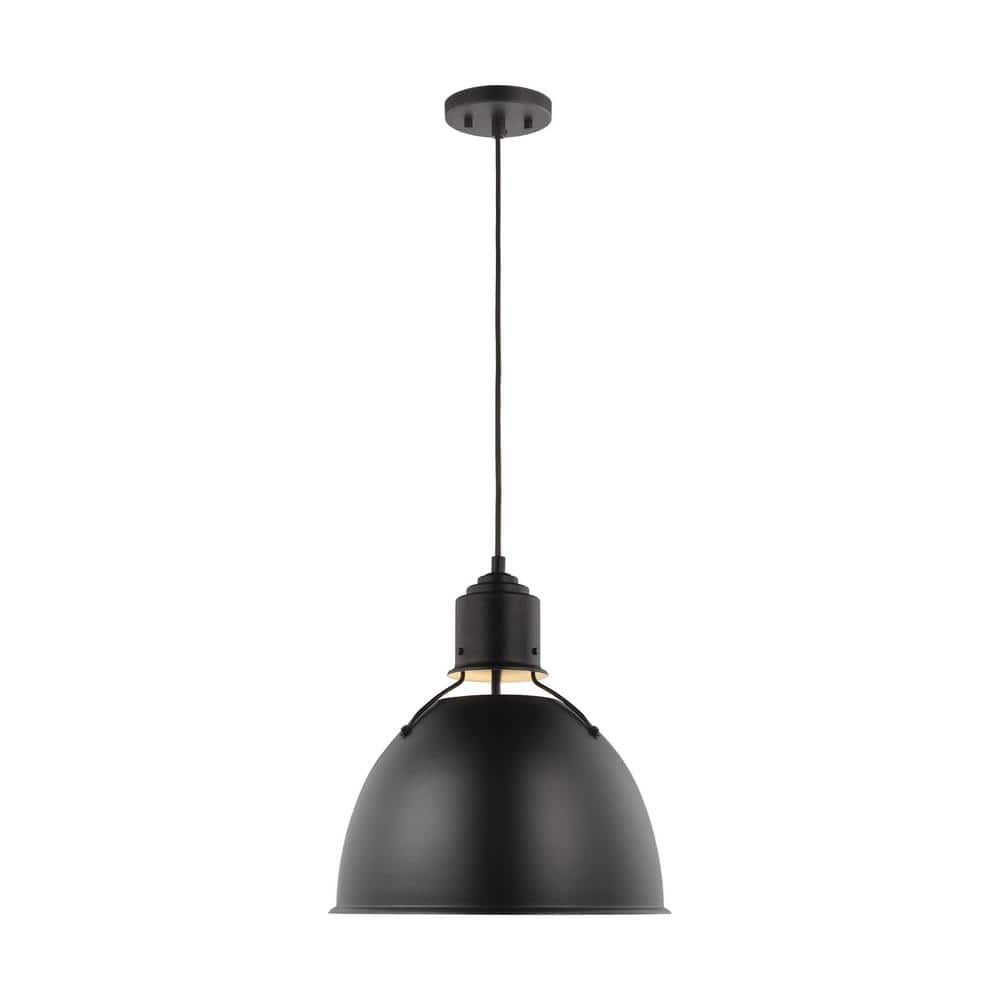 Huey 15'' Midnight Black Glass & Brass LED Pendant Light
