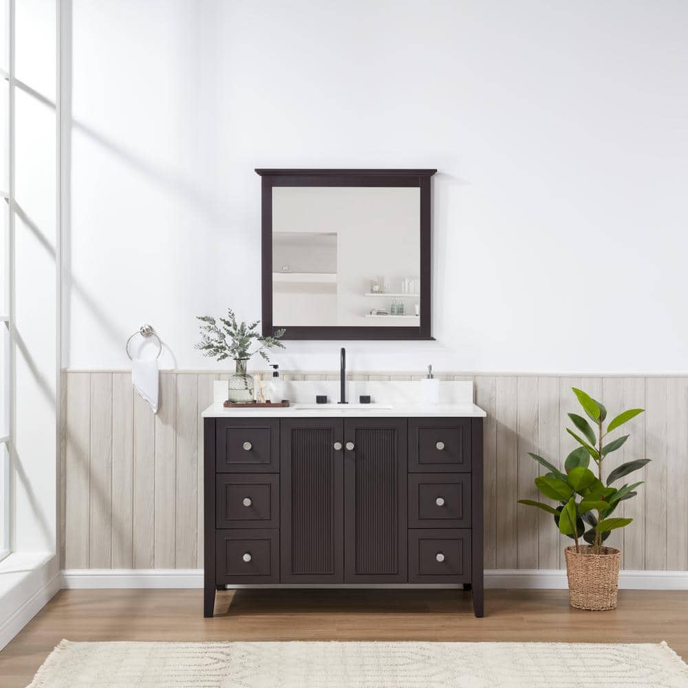 Lille 48 in. W x 22 in. D x 35 in. H Single Sink Bath Vanity in Espresso with Solid White Quartz Top price history on PriceWatchPro
