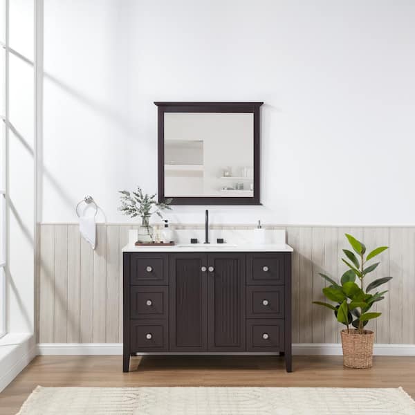 Ella Lille 48 in. W x 22 in. D x 35 in. H Single Sink Bath Vanity in Espresso with Solid White Quartz Top