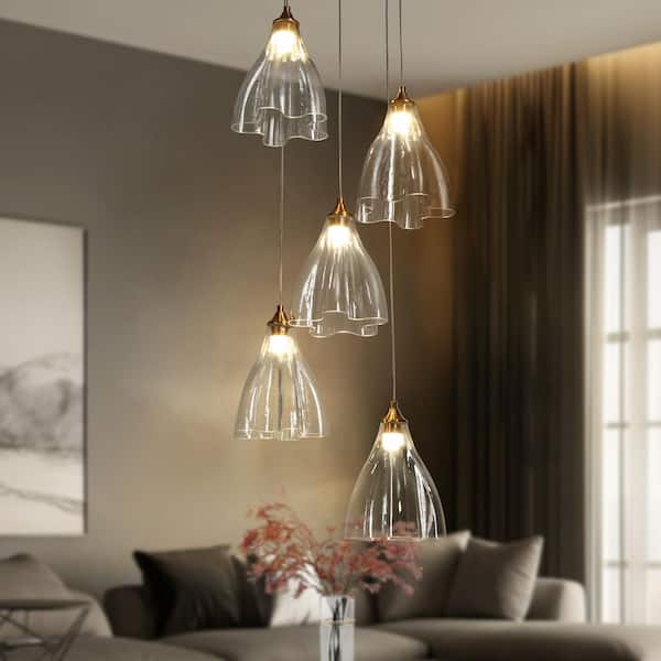 LNC 20 in. 5-Light Integrated LED Cluster Pendant Light Black and