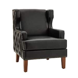 Enrico Black Vegan Leather Armchair with Solid Wood Legs