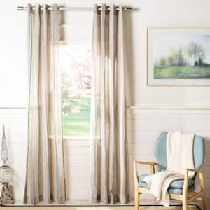 Beige/Gray Striped Grommet Sheer Curtain - 52 in. W x 84 in. L