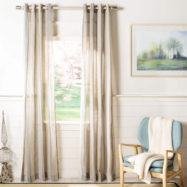 SAFAVIEH Beige/Gray Striped Grommet Sheer Curtain - 52 in. W x 96 in. L