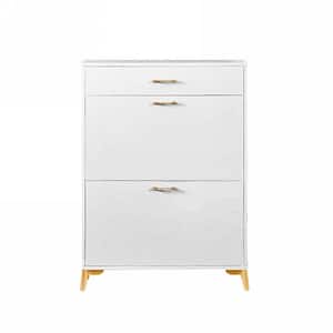 32 in. W x 10 in. D x 43 in. H White Linen Cabinet Shoe Storage Cabinet With Flip-Top Drawers and Metal Leg Rack