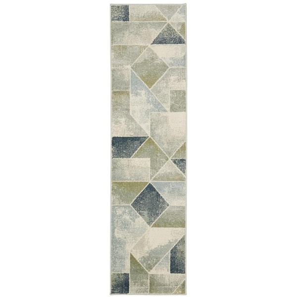 Brixworth Blue/Green 2 ft. x 7 ft. Geometric Distressed Polypropylene Indoor Runner Area Rug
