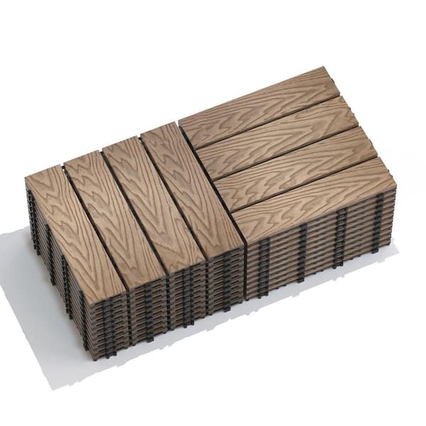 11.8 in. x 11.8 in. Square Wood-Plastic Composite Patio Deck Tiles,Water Resistant Indoor Outdoor,Teak (Set of 22)