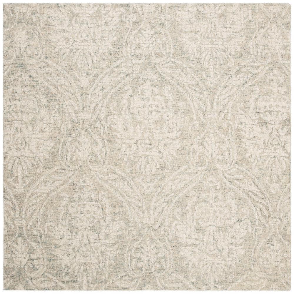 Handmade Gray Abstract Wool 6' x 6' Square Tufted Rug