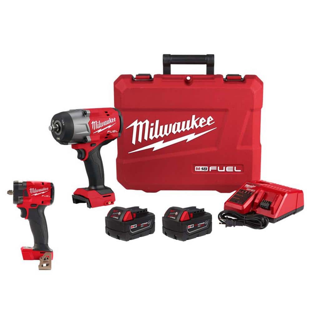 Milwaukee M18 FUEL 18V Lithium-Ion Brushless Cordless High-Torque 1/2 in. Impact Wrench Kit w/3/8 in. Compact Impact Wrench -  2967-22-2854-20