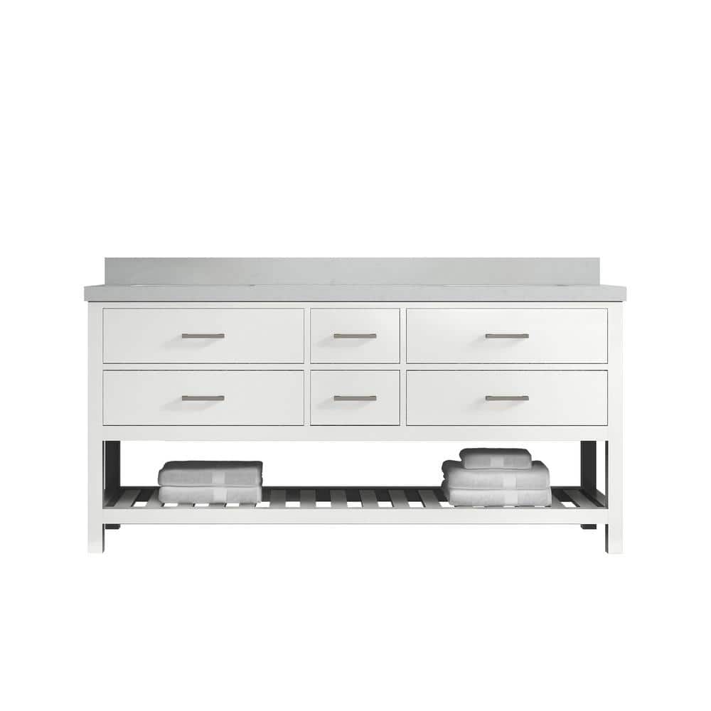 Parker 72" White Solid Wood Double Sink Vanity with Carrara Quartz Top