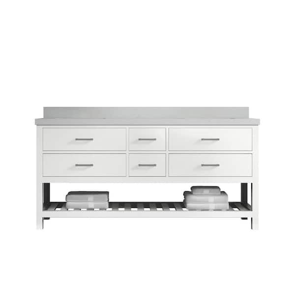 Willow Collections Parker 72 in. W x 22 in. D x 36 in. H Double Sink Bath Vanity in White with 2 in. Carrara Quartz Top