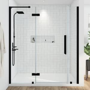 Tampa 60 in. L x 32 in. W x 75 in. H Alcove Shower Kit with Pivot Frameless Shower Door in Black and Shower Pan