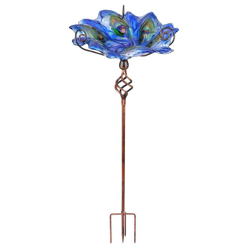 31 in. Blue Glass Bird Bath with 4-Pronged Metal Stake, Outdoor BirdBath, Bird Feeder for Garden price history on PriceWatchPro