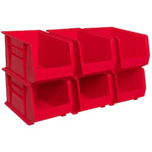 AkroBin 11 in. 60 lbs. Storage Tote Bin in Red with 5.5 Gal. Storage Capacity (6-Pack)